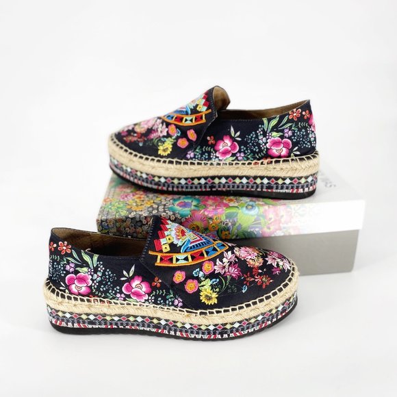 Johnny Was Shoes - Johnny Was Womens Joshua Black Floral Taylor Rose Slip On Flats Espadrilles 8